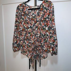 Loft floral long sleeve blouse with bottom tie